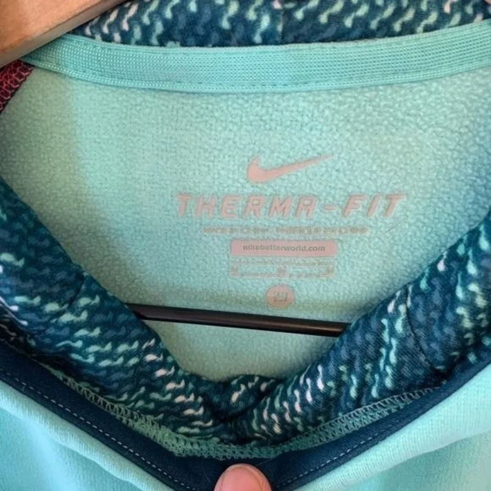 Nike Therma-FIT Hoodie Womens Teal Navy Pink Colorblock Thumbhole Pullover M